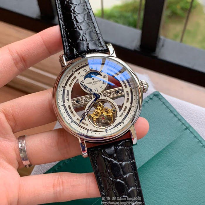 百達翡麗PATEK PHILPPE 最新設計鏤空新品 頂級全自動機械機芯 真牛皮錶帶 精品男士腕表  wssb3697